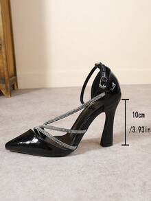 女士春秋新款黑色银色高跟鞋，镂空尖头性感细高跟鞋，伴娘鞋，香槟色网红高跟鞋，派对装扮 - 黑色 - 查看 6