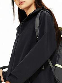 CAMEL CROWN Women's Outdoor Hiking Single Layer Warm Jacket, Minimalist Commuter Jacket, Wind-Resistant Travel Wear, Autumn - Phantom Black - View 3