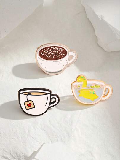 1/3pcs Coffee Series Badge Accessories Cup Shaped Brooch Creative Cartoon Cup With Dinosaur Brooch Unique Alloy Tea Cup Pin Backpack Decoration