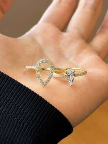 2pcs Set S925 Sterling Silver Water Drop Rings Set Elegant For Women Dating Party Ring Anniversary Occasion Exquisite Women's Jewelry Gift