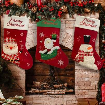 3-teiliger Weihnachtsstrumpf Geschenktüte Weihnachten Schneemann Alter Mann Elch Muster Weihnachtsdekoration Anhänger Geschenk Requisiten