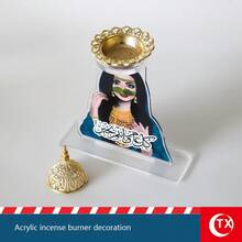 1pc Acrylic Desktop Decor With Arabic Blessing Phrase, Includes Gold Metal Middle Eastern Design Incense Burner, Aroma Diffuser, Home Decor, Room Decor, Suitable For Yoga Studio, Camping, Garden, Patio, Birthday And Holiday Tabletop Decor, Eid Decoration - Multicolor - View 6