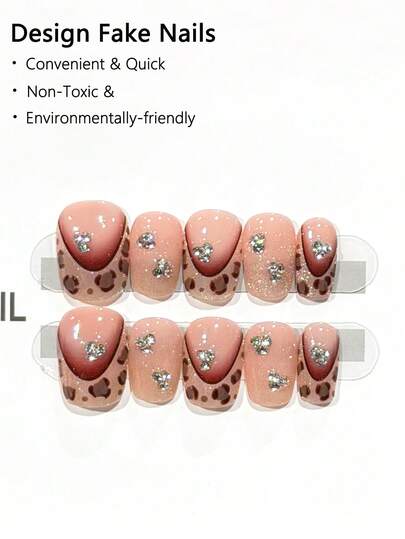 Press On Nails Handmade Full Cover False Nails With Pile Diamond Aurora Acrylic Nails For Ladies And Girls 10 Pieces Per Box Short Nails, Coffins