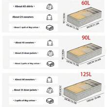 60L/90L/125L Extra Large Under Bed Storage Container, Wardrobe Organizer Box, Foldable Underbed Storage Bag For Blankets, Clothes, Duvets, Sweaters, Pillows, Linen, Packing Paper, Grey Oversized Underbed Storage Box For Home, Fabric Organizer Box, Foldable Storage Bin