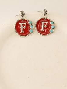 1 Pair Enamel Letter Design Decorative Earrings For Women, Luxury Style Suitable For New Year Celebration