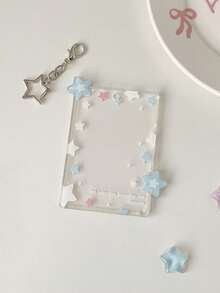 1个彩色星星装饰卡片夹，透明3英寸小型卡片展示盒，可用于展示照片