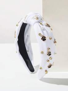 1 Stück einfarbiger Stoff Mode koreanischer Stil süße Frauen Perlen & Strass Dekor Haarband, vielseitiges Haaraccessoire geeignet für eleganten Stil, Haarreif, Haarband für Frauen