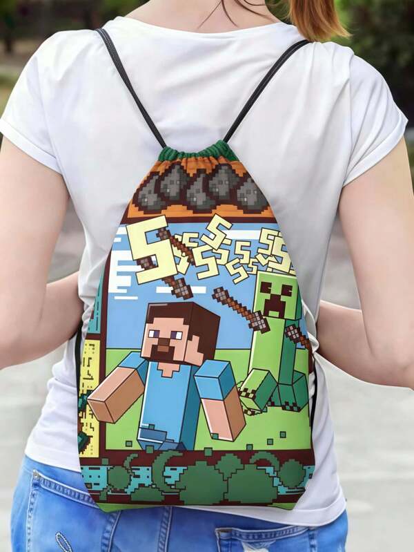 Minecraft Minecraft Drawstring Pouch - Vibrant Color, Durable Lightweight Large Capacity Storage Bag, Minecraft Game Peripheral Outdoor Portable Backpack, Suitable For School, Weddings, Parties, Birthdays, Graduations And Holidays