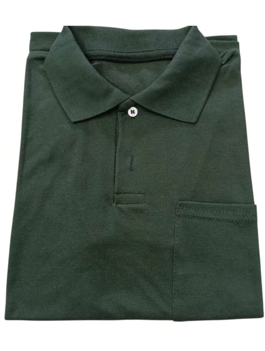 Basic Piqué Polo Shirt With Pocket - Verde militar - Ver 1