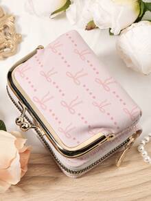 Modische und hochwertige Kreditkartentasche mit Schleifen-Muster, einfach und lässig mit mehreren Kartenfächern, modischer Reißverschluss-Münzbeutel, Schul- und Studentenwohnheim-Zubehör, abnehmbar und vielseitig, großes Fassungsvermögen Damen-Geldbörse, Handtasche, Aufbewahrungstasche