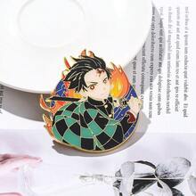 3 件热血动漫鬼灭之刃周边，卡通人物鬼灭之刃成员灶门炭治郎、灶门祢豆子、小鸟忍胸针套装，包包装饰，适合日常佩戴或作为礼物 - 彩色 - 查看 3