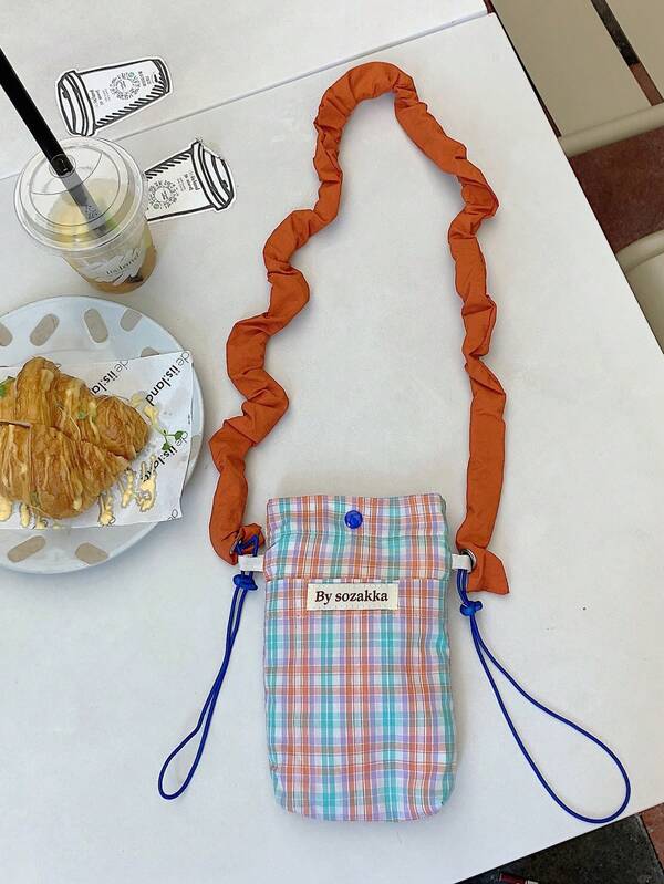 1PC Simple Square Grid Mobile Phone Crossbody Bag Daily Casual Shopping Mini Shoulder Bag Single Shoulder Bag Women's Mobile Phone Bag