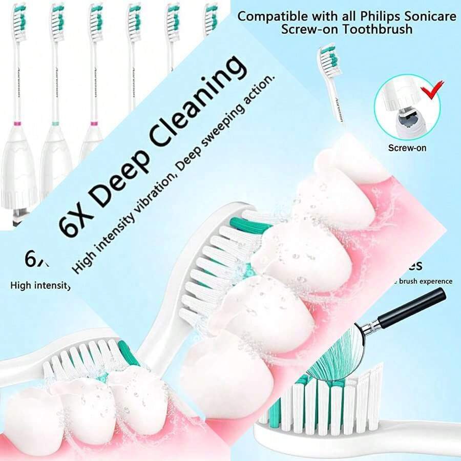 Replacement Toothbrush Heads For  Sonicare E-Series (6 Pack With Caps) - 白色-6 計數 - 查看 1