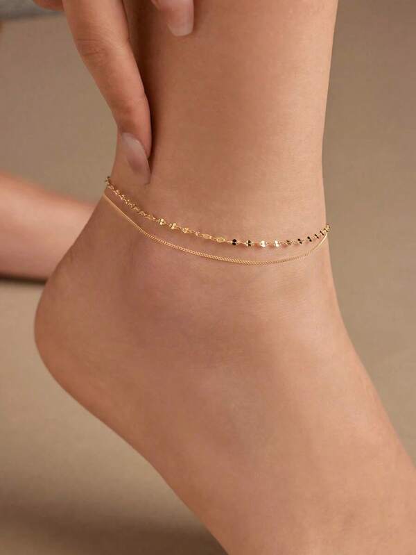 1pc S925 Sterling Silver Minimalist Unique Design Women Anklet, Fresh And Elegant Double Layer Chain Anklet Gift