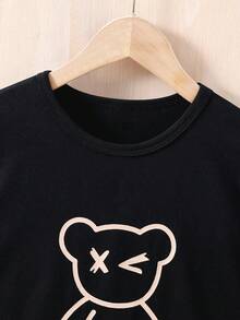 2pcs/Set Toddler Boys Cute Cartoon Bear Printed Top Tee And Shorts, Summer Casual Outfit