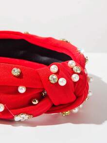 1 Stück einfarbiger Stoff Mode koreanischer Stil süße Frauen Perlen & Strass Dekor Haarband, vielseitiges Haaraccessoire geeignet für eleganten Stil, Haarreif, Haarband für Frauen