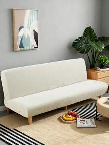 1pc Solid Color Corn Fleece Elastic Armless Sofa/Bed Cover, Suitable For Living Room, Bedroom, Home Use All Seasons