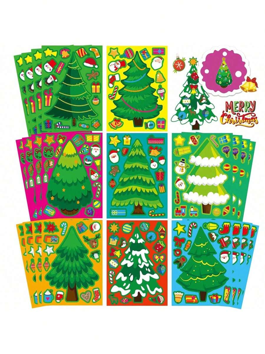 12 Stücke selbstgemachte Weihnachtsbaum Aufkleber, Kinder Weihnachtsaufkleber, Bastel Weihnachtsgeschenk Aufkleber, Party Geschenkzubehör, Weihnachtsstrumpf Füllgeschenke, sehr geeignet für Feiertags Bastel Party Dekoration Weihnachtsgeschenke