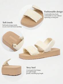 Kate Miuch 女士春夏新款中东波西米亚风自然艺术清新白色蕾丝荷叶边平底凉鞋，适合户外野餐、情人节、游乐园等场合；米色坡跟凉鞋，复古英伦风，舒适透气，方便携带和穿脱；女士夏季方头凉鞋 - 白色 - 查看 7