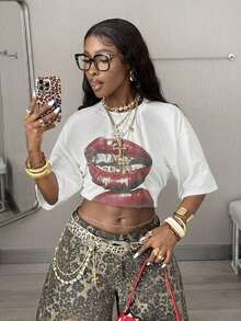 2026 Summer ShirtCoolane Women's Summer Concert Streetwear Vintage Casual Y2K Hippie Old Money Comfortable Lips Graphics Oversized White TeesLoose And Comfortabletops De Mujer - Trắng 3 - Xem 3