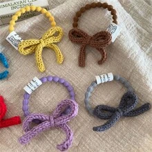1个手工钩编蝴蝶结发圈 - 彩色弹力针织发绳，适合女性/女孩，可爱柔软的布艺发饰，可用于日常/派对发型，也可作为发绳、马尾辫发圈、发圈等使用。橡皮筋 - 彩色 - 查看 4