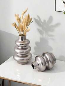 Nordic Ins Style, Elegant Aesthetics, Minimalist Gourd Vase, Creative Homestay Sample Room, Asymmetrical Round Home Decor, Donut-Shaped Gourd Vase, Office Desk, Small Round Decorative Vase, Living Room TV Cabinet Decor, Bedroom Desk Home Decor, Ornaments - Silver - View 4