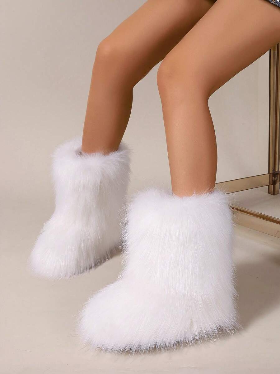 New Winter Warm Plush Faux Fur Snow Boots For Women - Dark Grey & Brown & Black Ankle Booties With Soft Lining, Cozy Slip-On Design For Cold Weather Outdoor & Indoor Wear Unisex Short Ankle Faux Raccoon Fur Snow Boots - Solid Classic Color, Super Smooth Fur Touches The Ground, Perfect For Christmas & Halloween, Y2K Style! Y2K Fashion Men's & Women's Snow Boots - Faux Raccoon Fur, Silky Smooth Floor-Reaching Fur, Solid Classic Shade, Ideal For Christmas & Halloween! Short Ankle Unisex Snow Boots With Faux Raccoon Fur - Solid Classic Color, Ultra-Smooth Fur Hits The Ground, Must-Have For Christmas & Halloween, Edgy Y2K Vibe! Christmas & Halloween Essential Faux Raccoon Fur Snow Boots (Unisex) - Solid Classic Hue, Smooth Fur Touches The Floor, Stylish Y2K Look! Y2K Short Ankle Snow Boots For Men & Women - Faux Raccoon Fur, Super Smooth Floor-Length Fur, Solid Classic Color, Great For Christmas & Halloween Celebrations! - 白色 - 查看 1
