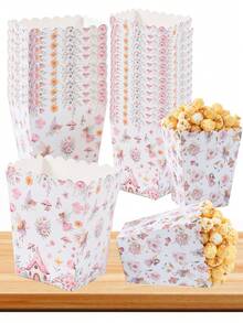 10pcs Flower Fairy Pattern Paper Popcorn Box, Popcorn Cups, Food Snack Box, Wedding Birthday Babe Shower Party Disposable Tableware, Suitable For Multiple Themes Holiday Party Picnic Camping, Home Kitchen Restaurant Table Supplies