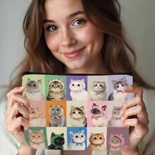 Bolsa de maquillaje con estampado de gato lindo y bolsa de cosméticos con cremallera y bolsa de artículos de tocador - Bolsa de medicina reutilizable estilo bohemio académico, bolsa de almacenamiento con tema animal, bolsa para lápices, bolsa de almacenamiento - Para la escuela, la decoración del hogar de verano, la bolsa de aperitivos 9in*6in Bolsa de maquillaje Bolsa de cosméticos Bolsa de aseo Bolsa de viaje Artículos esenciales de vacaciones Artículos esenciales de vacaciones para hombres y mujeres