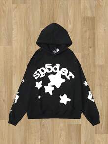 Y2K Black Essentials Hoodie Spider Web Fashion Printed Star Hoodie Hip Hop Aesthetic Graphic Hoodies Gothic Emo Junk Punk Hoodie - màu đen - Xem 1