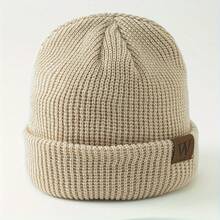 W Letter Knitted Hat - Navy Blue Soft Elastic 100% Acrylic College Style Casual Winter Unisex, Hand Washable - trắng - Xem 5