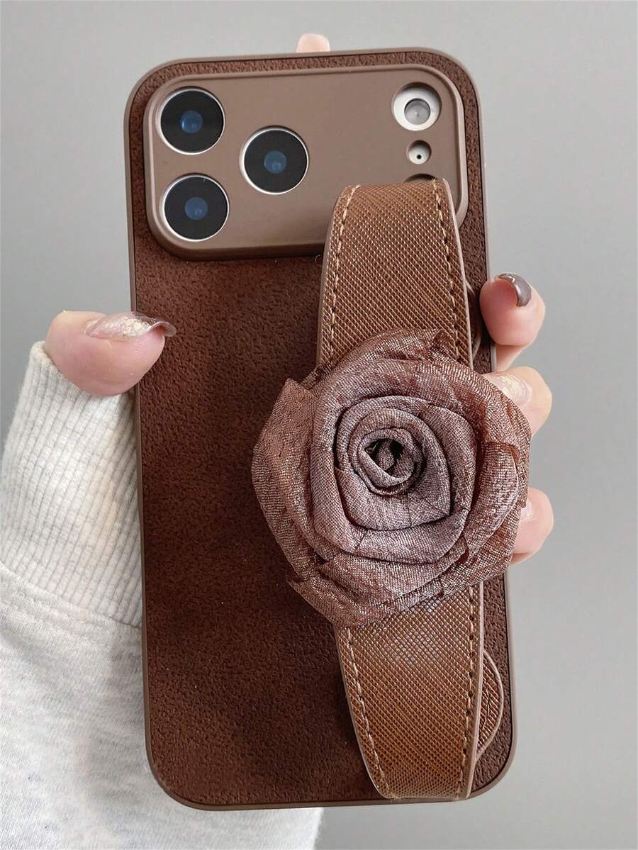 Ốp lưng điện thoại sang trọng màu nâu họa tiết hoa hình lưỡi liềm, tương thích với iPhone 17 Pro Max, 17 Pro, 17, 16, 15, 14, 13, 12, 11 Pro Max Plus, kiểu dáng thanh lịch và mềm mại dành cho nữ. - màu nâu - Xem 1