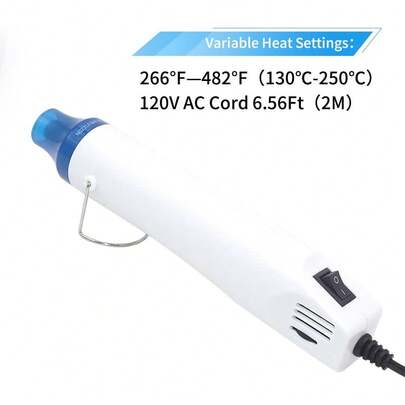 Pistola de Calor, Pistola de Aire Caliente Mofa con Soporte para, Relieve y Secado de Pintura, Boquilla de Calefacción Eléctrica Multiusos 300W 110V (Blanco, Azul)