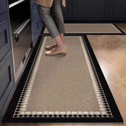1 pieza Alfombra de cocina de silicona, con textura de lino vintage, anti-fatiga, suave y cómoda, antideslizante y anti-caída, secado rápido, duradera, adecuada para cocina, comedor, entrada, lavandería, pasillo, baño, estudio y talla grande