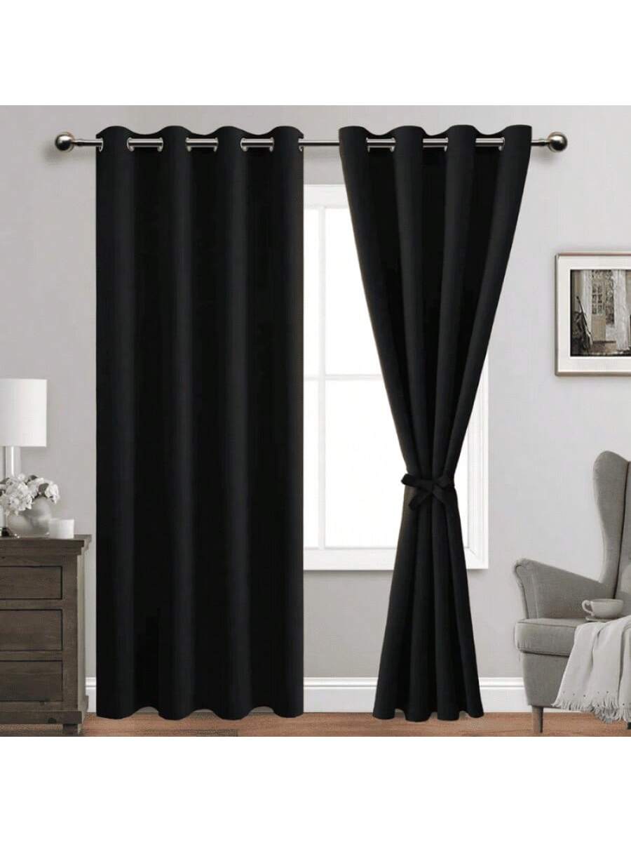 Juego de Cortinas Negras Modernas con Ollaos para Barra