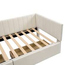 Upholstered Sofa Bed 90*200 Multifunctional Bed With 2 Large Storage Drawers And Slatted Base Skin-Friendly Velvet Fabric Beige - Beige - View 8