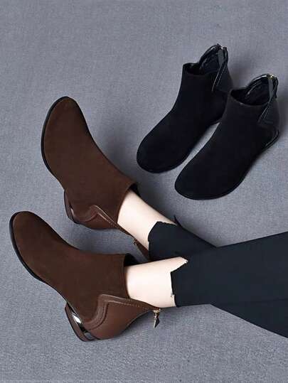 2025 Nuevas botas de tobillo de ante casuales de otoño/invierno para mujer, planas, con puntera redonda, forradas térmicamente, zapatos de invierno