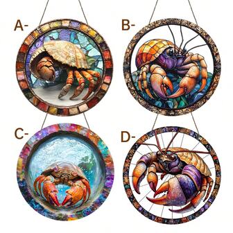 1pc Crab Sun Catcher, Decorative Plaque And Ornament, Acrylic Round Sign, Home, Holiday Decor, Suitable For Bathroom, Living Room Wall, Window Decoration, Gift For Him