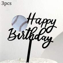 1 pieza/3 piezas/6 piezas Decoración para pastel con temática de fútbol americano/rugby de acrílico negro para fiesta de cumpleaños, diseños de fútbol americano, rugby, tenis, decoración de pastel con temática deportiva