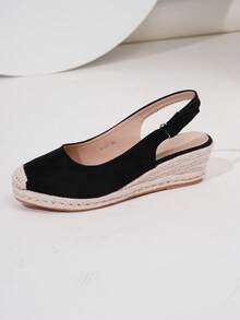 Women's Solid Color Slingback Casual Retro Wedge Platform Slingback Shoes - Black - View 17