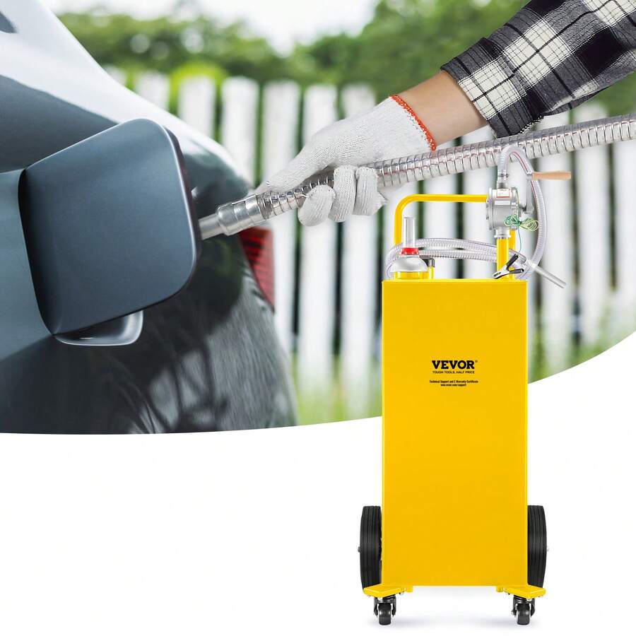Tanque de combustible de 35 galones con 4 ruedas y bomba de transferencia manual. Contenedor de gasolina y diésel para autos, cortadoras de césped, vehículos todo terreno, botes y más. Amarillo. - 35 galones Amarillo - Ver 1