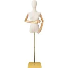 Mannequin Body Female Dress Form Linen Fabric Manikin Torso With Detachable Head Adjustable Height Metal Stand, Two Wooden Hands - Female Two Hands - View 7