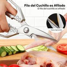 JNNQI 2PCS Tijeras de Cocina, Tijeras Profesionales de Cocina de Acero Inoxidable, Abrir Botellas, Sujetar Tuercas, Tijeras Cocina para Cortar Pollo, Aves, Pescado y Otros Alimentos(Plateado y Negro) - 1 - Ver 2