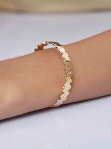 Charm-In 1件装奢华不对称心形可调节手链，镀金黄铜材质，时尚女士饰品，适合日常佩戴和派对场合，送给妈妈的礼物，情人节礼物 - 金黃色 - 查看 4