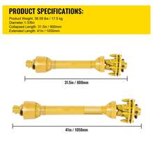 Eje de PTO , eje de transmisión de PTO de 1-3/8", eje de transmisión de PTO de 6 estrías en ambos extremos, eje de PTO de tractor serie 4, eje de PTO de cepillo de 31.5"-41", eje de PTO amarillo con embrague deslizante para Bush Hog/acabado Cortacésped - 31,5"-41" - Ver 7