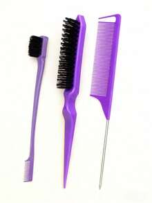 3pcs/Set Hair Curling Brush, Women Hair Curler Brush, Natural Hair Straightening Brush Set, Styling Brush, 9 Row Nylon Bristle - Multicolor - View 5