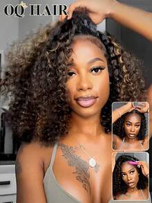 OQ Hair 3 In 1 Half Wig Water Wave Glueless Balayage Highlight Ombre Brown Wear Go Half Wig 180% Density 14-16 Inch Bob 18-28 Inch Daily Wear Drawstring Flip Over Wig - S2/30 - View 2