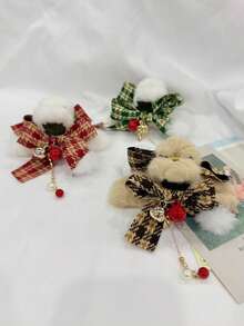 1pc Cute Christmas Plush Claw Hair Clip, Bowknot Barrette, Large Size, High-End Hair Claw With Tassel Hair Accessory, Suitable For Spring, Summer, Autumn, Winter Elegant Claw Clips - Multicolor - View 2