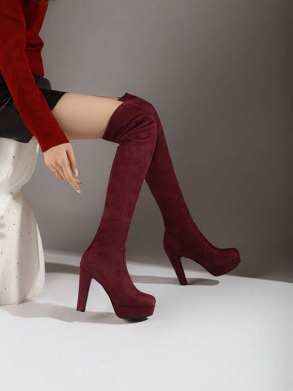 Stivali alti sopra il ginocchio da donna con tacco super alto da 10 cm, suola spessa, stile coreano, adatti per autunno/inverno