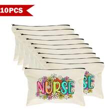 1/5/10pcs Nurse Theme Canvas Bag With Zipper Survival Kit Bag Medicine Bag Gift Bag Letter/Flower/Leopard/Heart/Rainbow Pattern Print Funny Makeup Pouch Portable Toiletry Bag For Nurse Travel Make Up Organizer Makeup Storage Cosmetic Bag Wash Bag Bathroom College Dorm Travel Stuff Multifunctional Cosmetic Organizer Cute Wallet Pouch Coin Purse - Beige - View 38